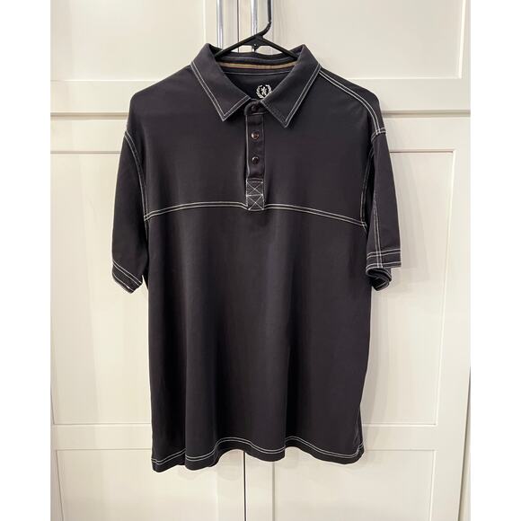 Bugatchi Uomo Mens Solid Black Polo Sz XL White Stitching Pima Cotton Snap Vtg - Picture 5 of 7